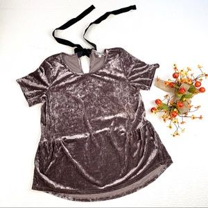 Pleione Crushed Velvet Peplum Top SZ L